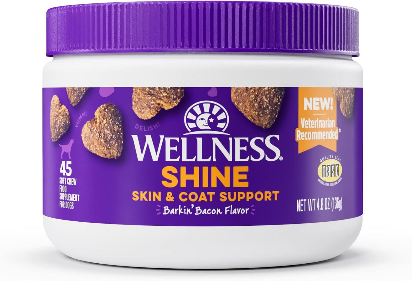 45-Count Bacon Flavored Soft Chew Skin & Coat Supplements for Dogs by Wellness Barkin