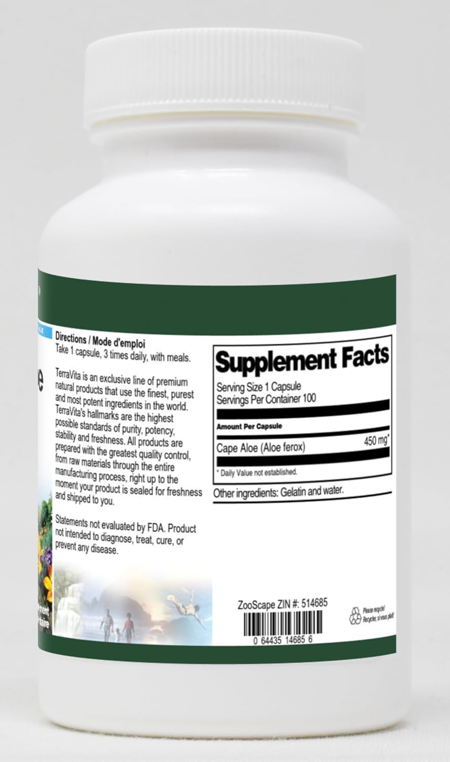 450 mg Terravita Cape Aloe (Aloe ferox) Capsules - 100 Count