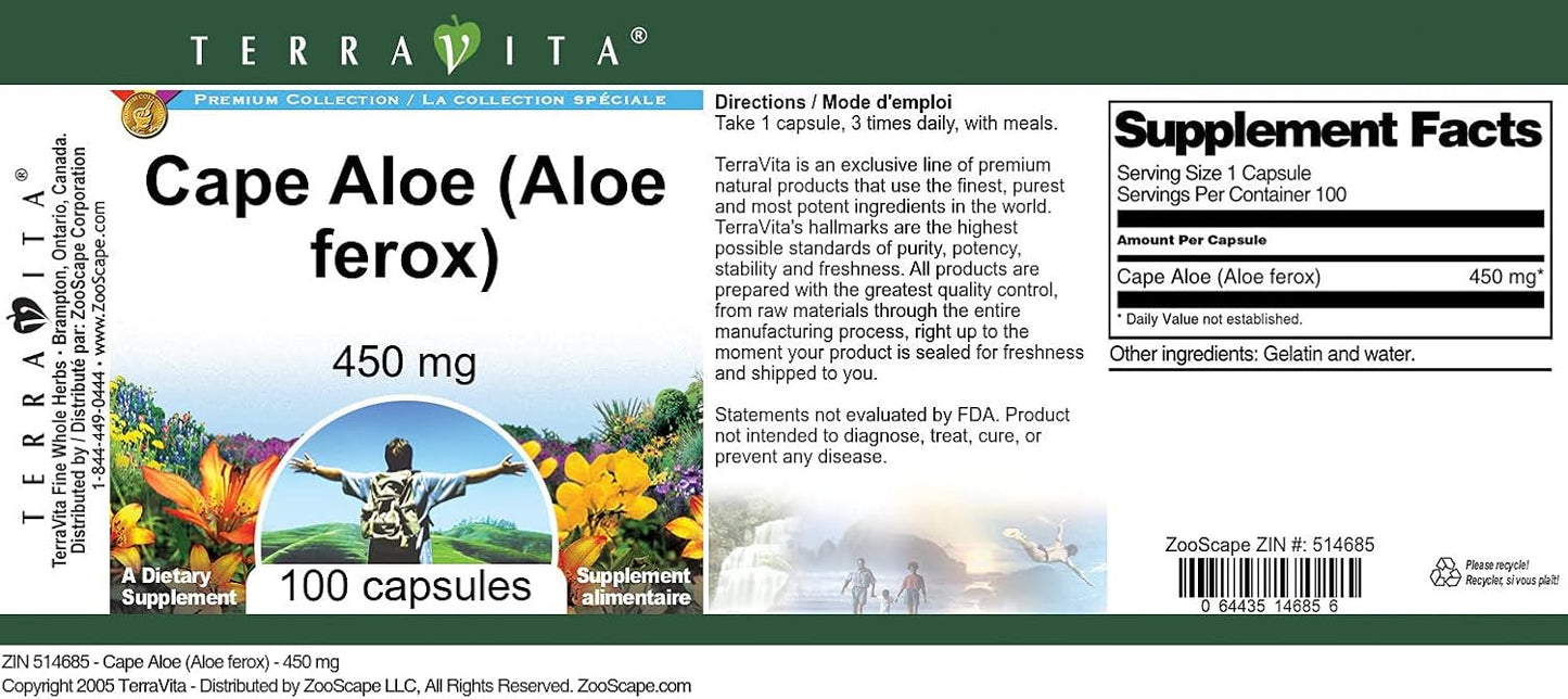 450 mg Terravita Cape Aloe (Aloe ferox) Capsules - 100 Count