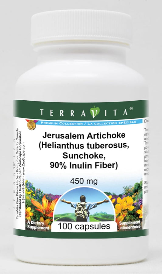 450mg Jerusalem Artichoke Capsules - High Inulin Fiber Content, Sunchoke Supplement for Digestive Health
