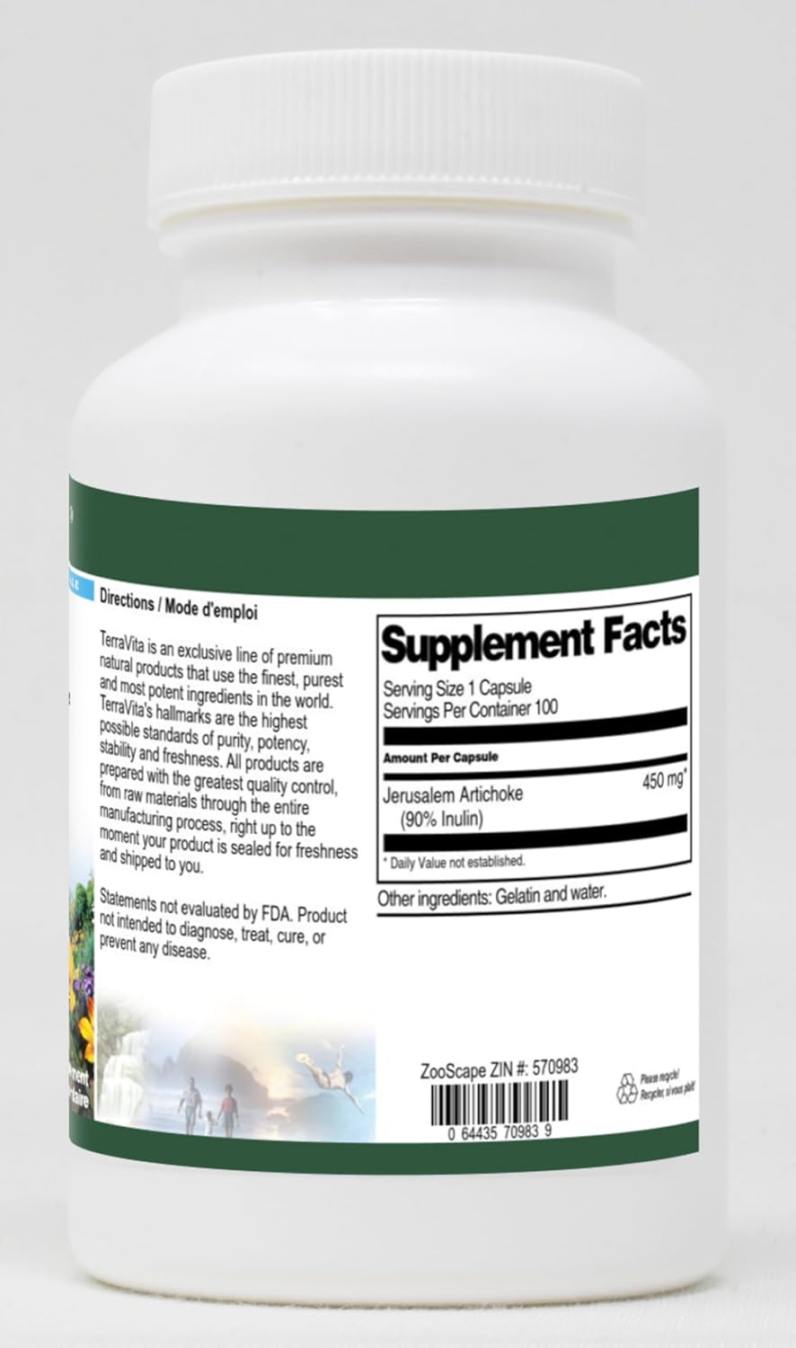 450mg Jerusalem Artichoke Capsules - High Inulin Fiber Content, Sunchoke Supplement for Digestive Health
