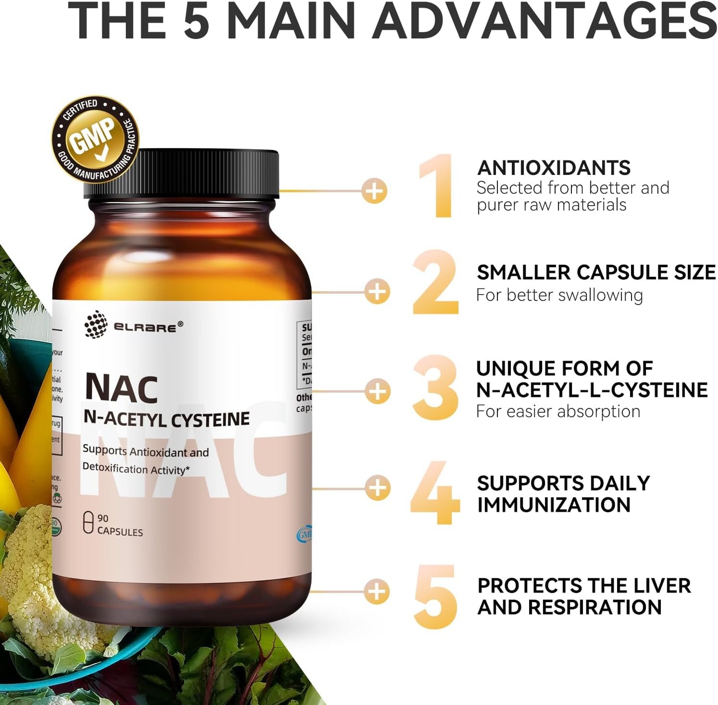 450mg N-Acetyl-L-Cysteine (NAC) Supplement - Antioxidant for Liver & Kidney Detox - Supports Respiratory Health & Immune Function - 90 Capsules