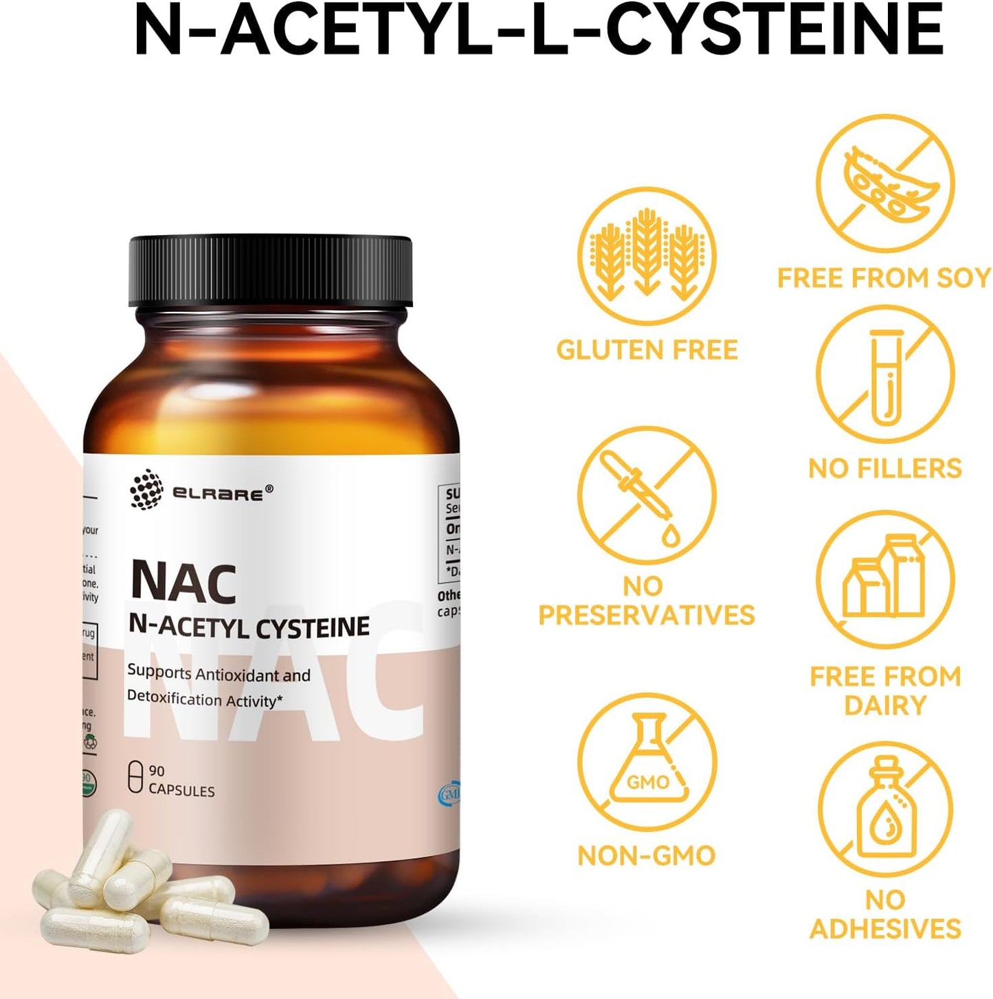 450mg N-Acetyl-L-Cysteine (NAC) Supplement - Antioxidant for Liver & Kidney Detox - Supports Respiratory Health & Immune Function - 90 Capsules