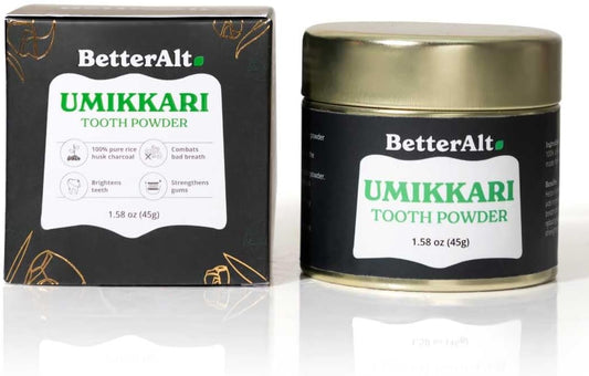 45g Alt Umikkari Charcoal Powder: Enamel Safe Formula, Rice Husk, Bad Breath Prevention, Natural & Chemical Free