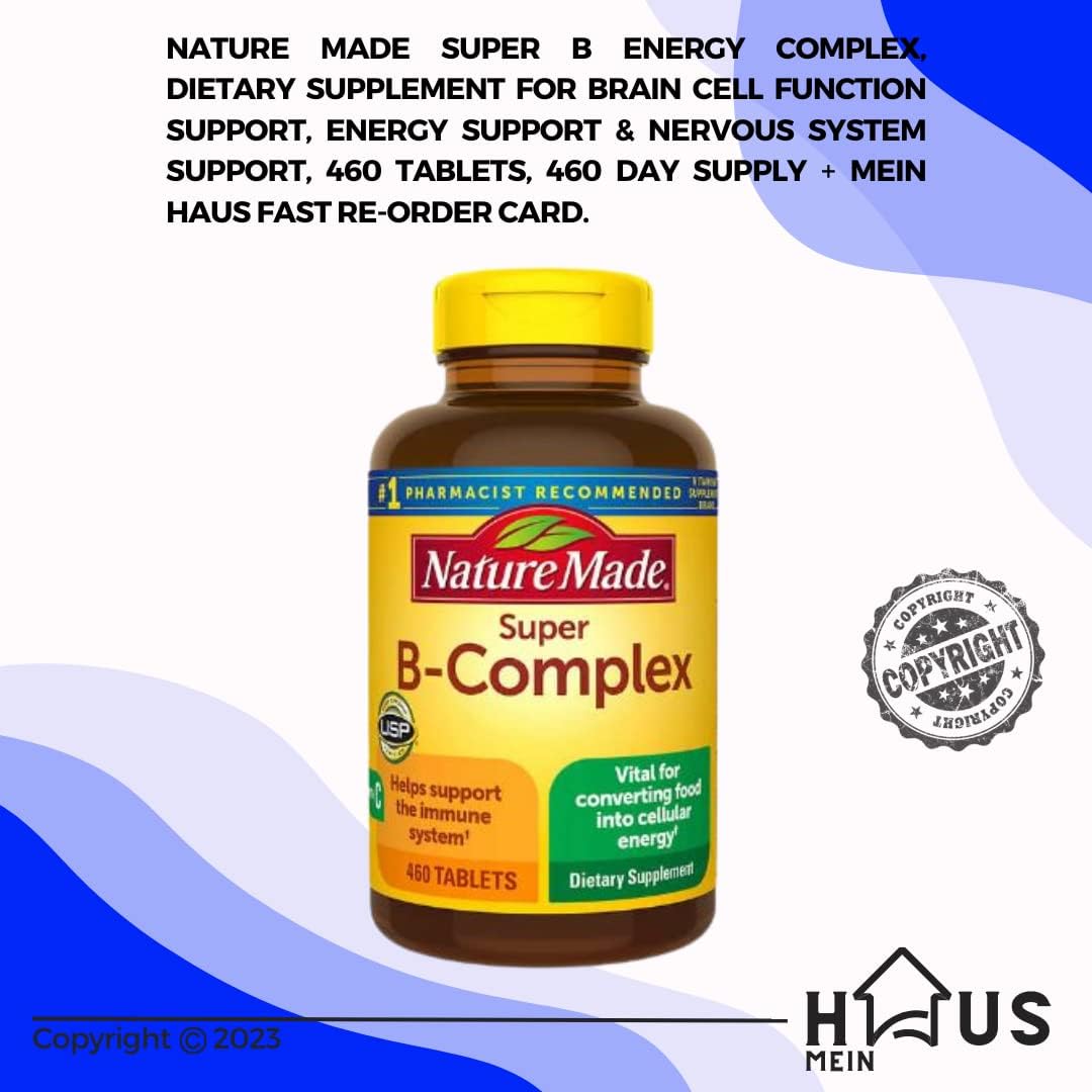 460 Tablets MEIN HAUS Nature Made Super B Energy Complex Dietary Supplement for Brain Cell Function & Nervous System Support