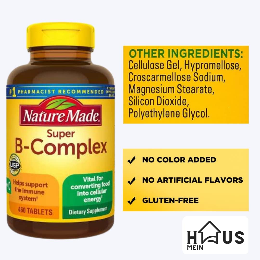 460 Tablets MEIN HAUS Nature Made Super B Energy Complex Dietary Supplement for Brain Cell Function & Nervous System Support