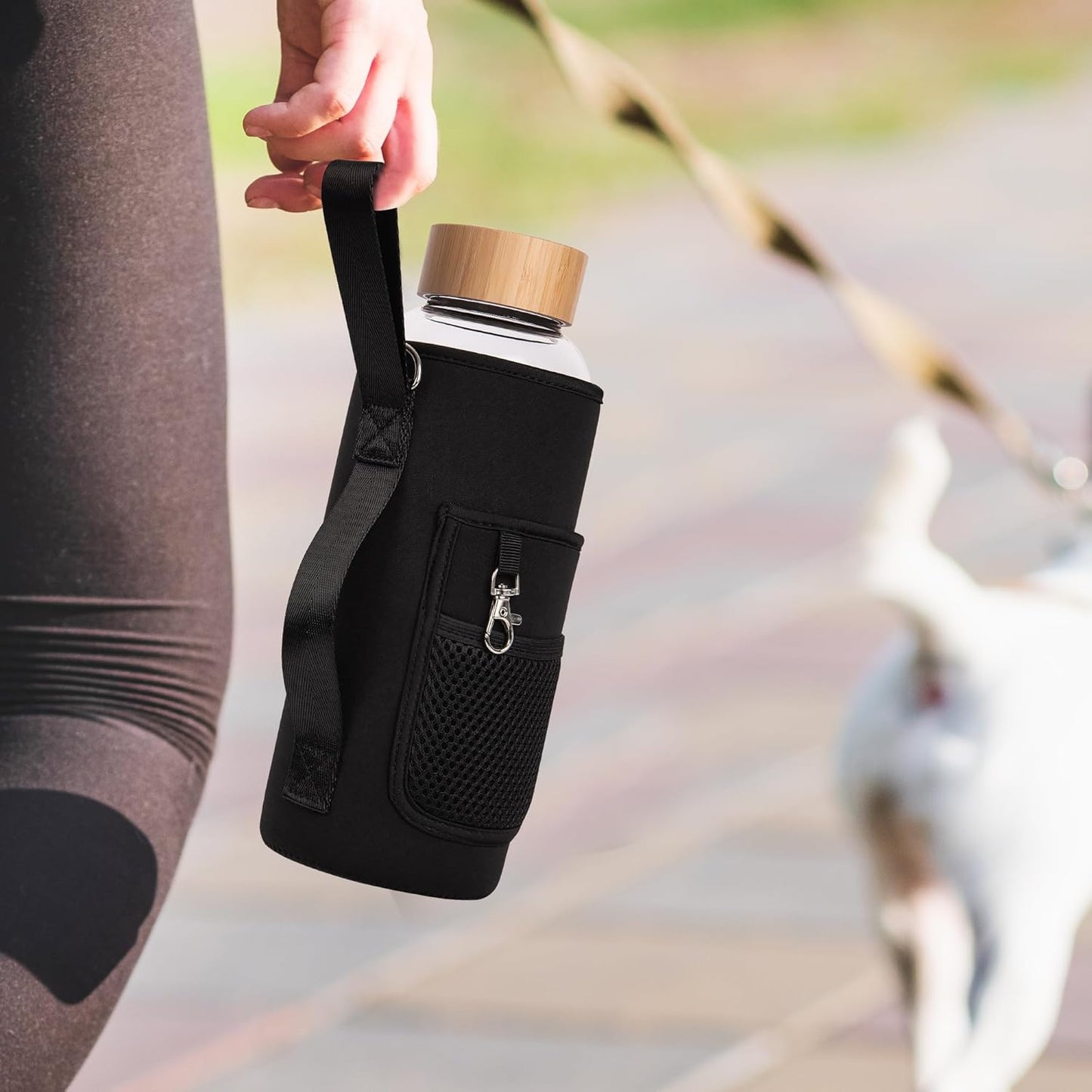 48 oz Borosilicate Glass Water Bottle with Bamboo Lid, Neoprene Sleeve - Ferexer Sports Bottle
