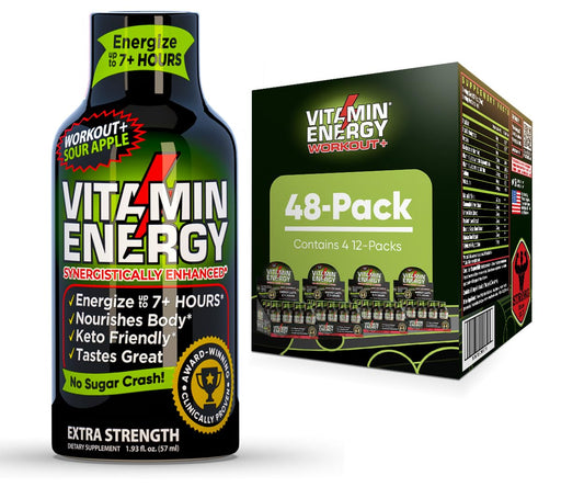 48 Pack of Keto-Friendly Sugar-Free Pre Workout Energy Shots with Green Tea Caffeine | Natural Proprietary Endurance Blend for 7+ Hours of Energy - Sour Apple Flavor - 1.93 Fl Oz
