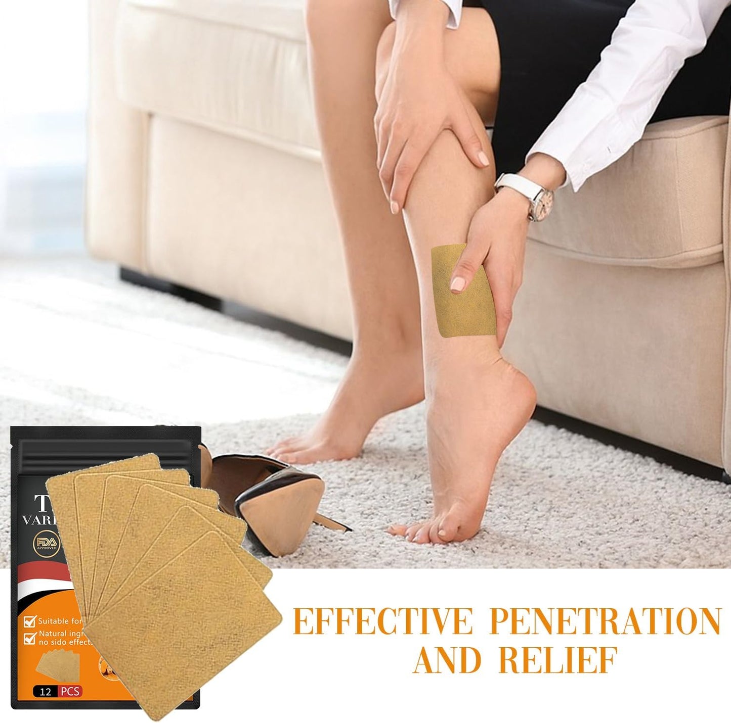 48 pcs Turmeric Varicose Vein Patches - Natural Relief for Leg Veins in Women and Men