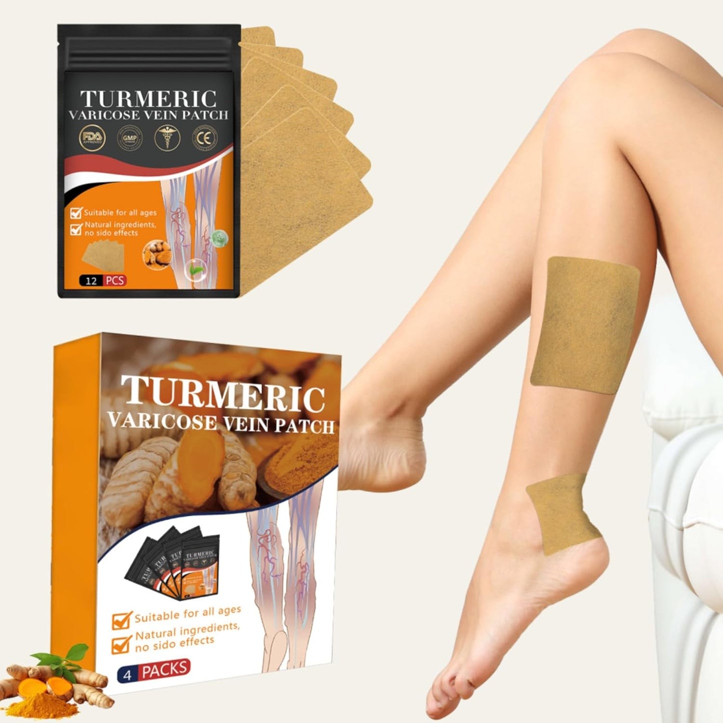 48PCS Turmeric Varicose Vein Patch for Legs - Natural Relief from Varicose Veins and Spider Veins