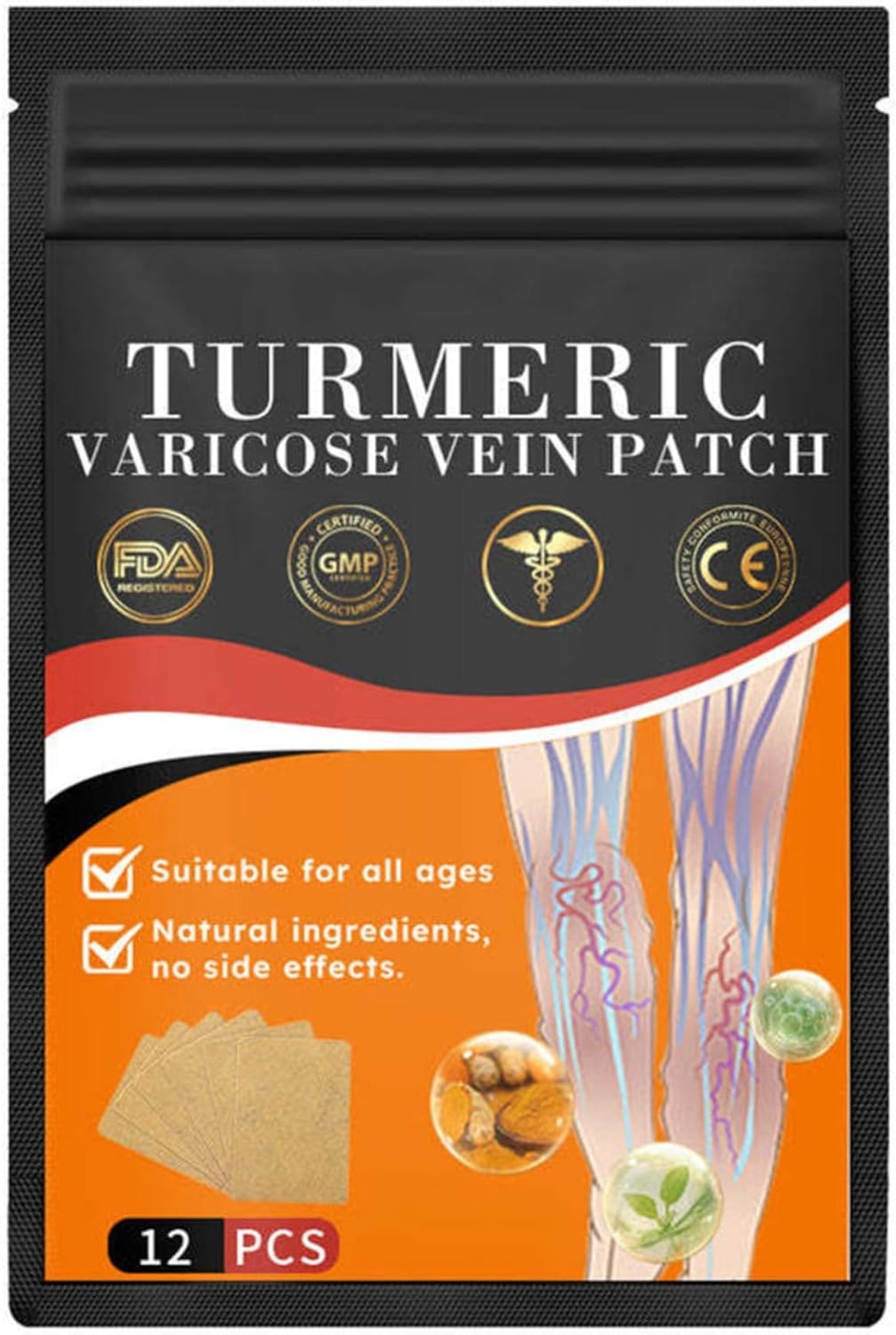48PCS Turmeric Varicose Vein Patch for Legs - Natural Relief from Varicose Veins and Spider Veins