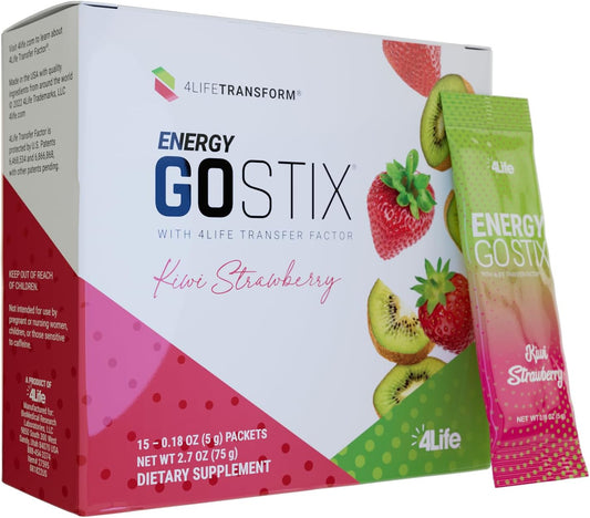 4Life Energy Go Stix - Natural Caffeine Drink Mix with Guarana, Maca, Yerba Mate, and Green Tea - Kiwi Strawberry Flavor - 15 Packets