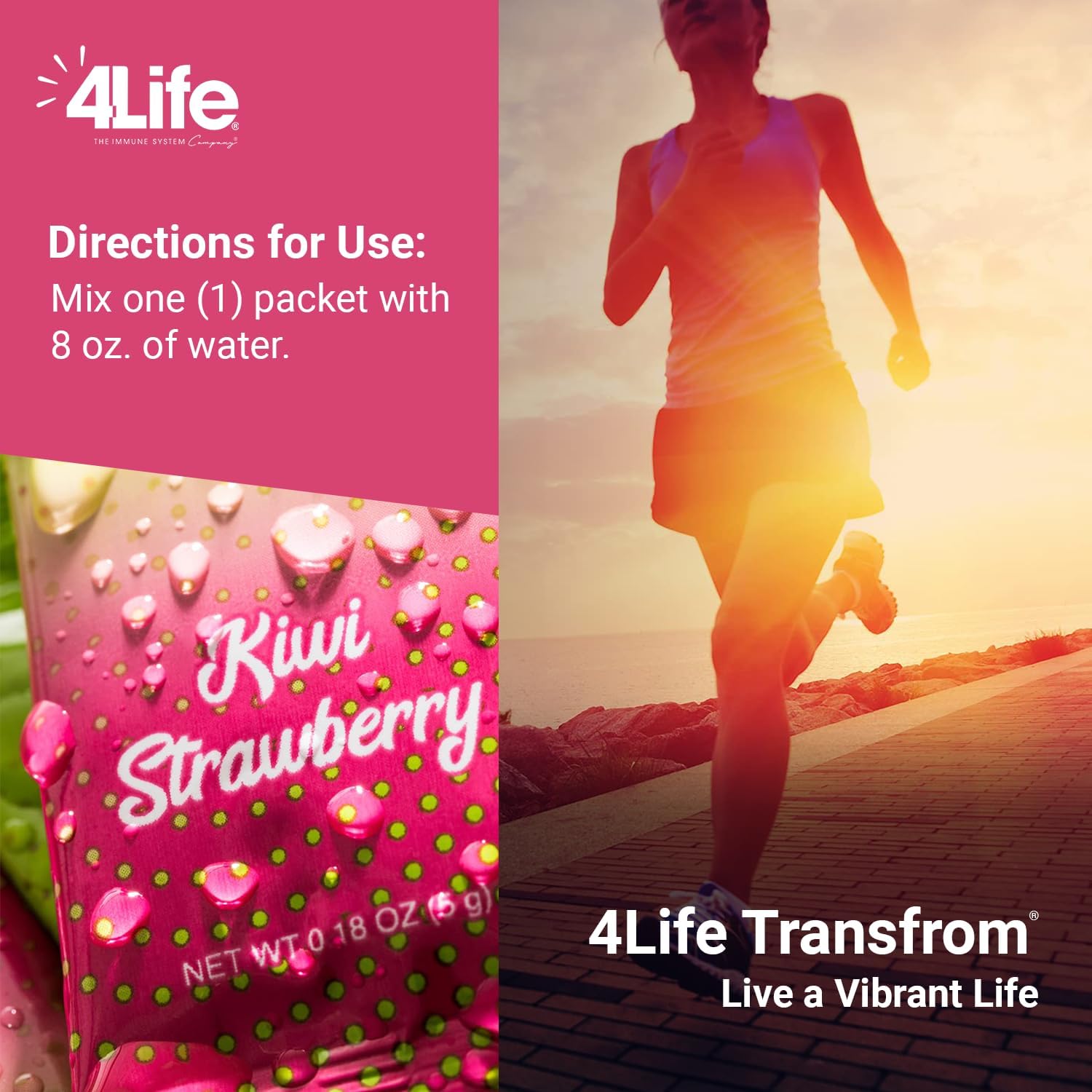 4Life Energy Go Stix - Natural Caffeine Drink Mix with Guarana, Maca, Yerba Mate, and Green Tea - Kiwi Strawberry Flavor - 15 Packets