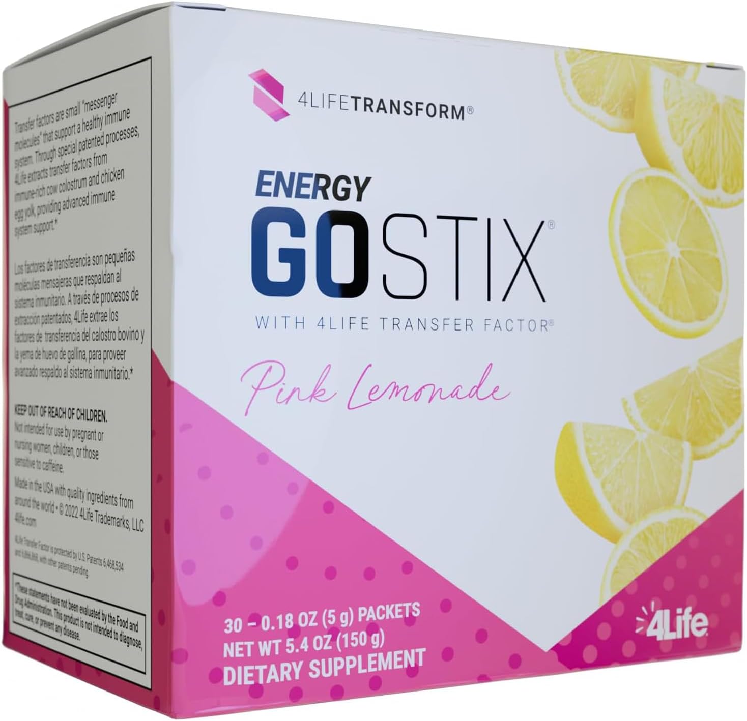 4Life Energy Go Stix Pink Lemonade Drink Mix - 30 Packets, Guarana, Maca, Yerba Mate, Green Tea Extract