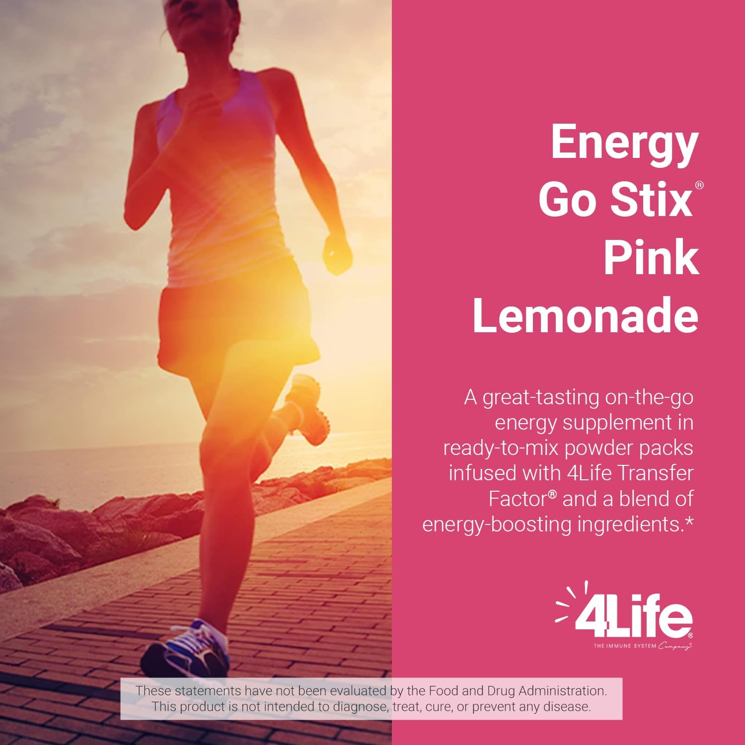 4Life Energy Go Stix Pink Lemonade Drink Mix - 30 Packets, Guarana, Maca, Yerba Mate, Green Tea Extract