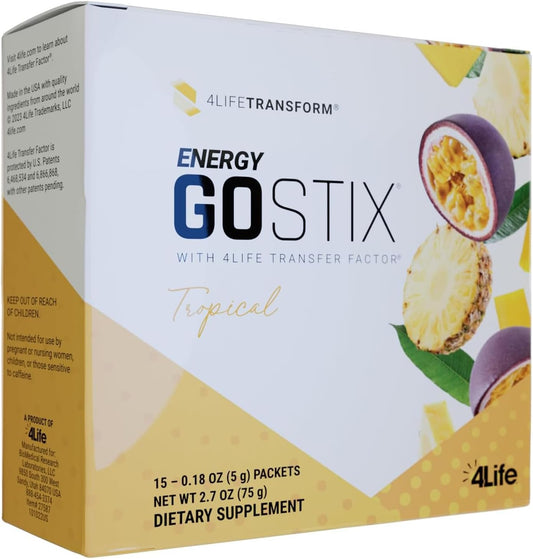 4Life Energy Go Stix: Tropical Flavor Energy Drink Mix with Guarana, Maca, Yerba Mate, and Green Tea - 15 Packets
