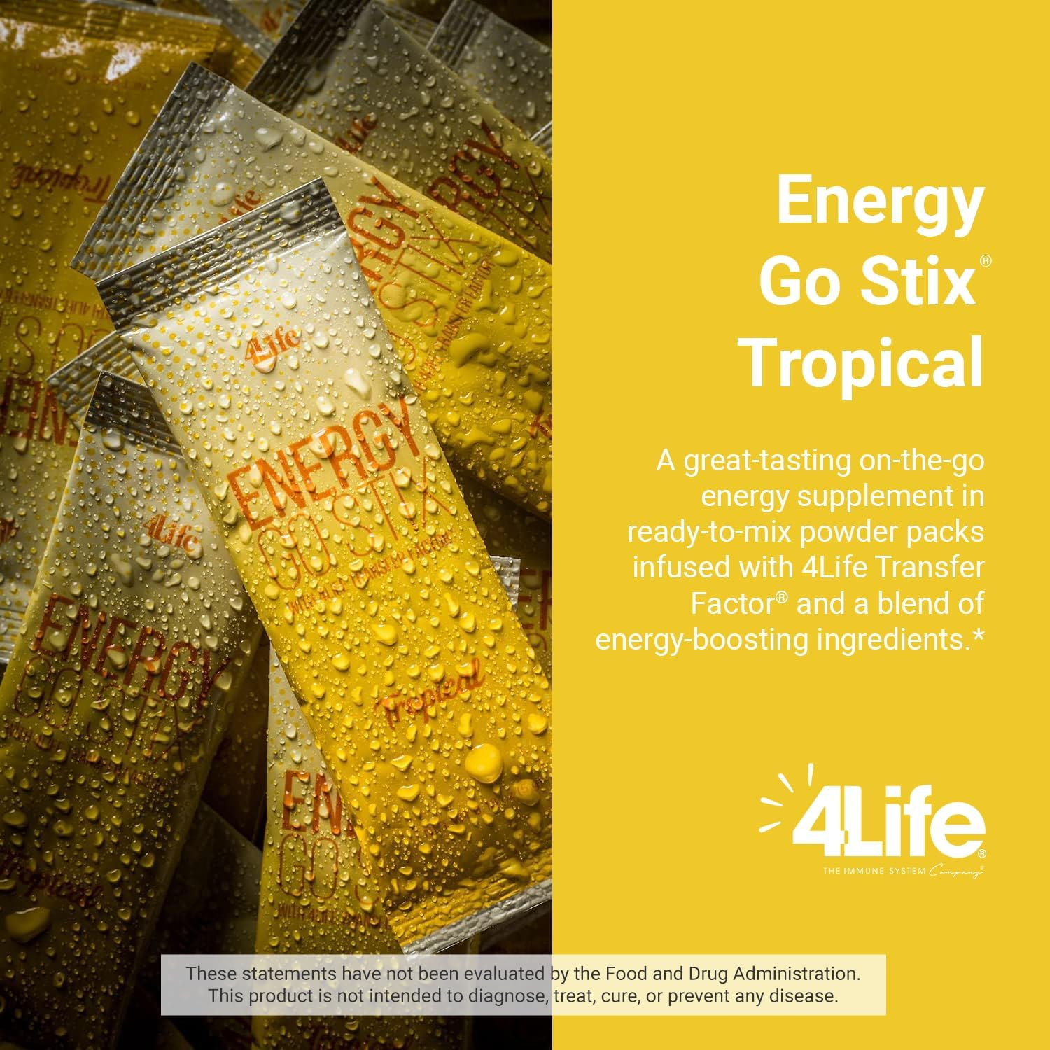 4Life Energy Go Stix: Tropical Flavor Energy Drink Mix with Guarana, Maca, Yerba Mate, and Green Tea - 15 Packets