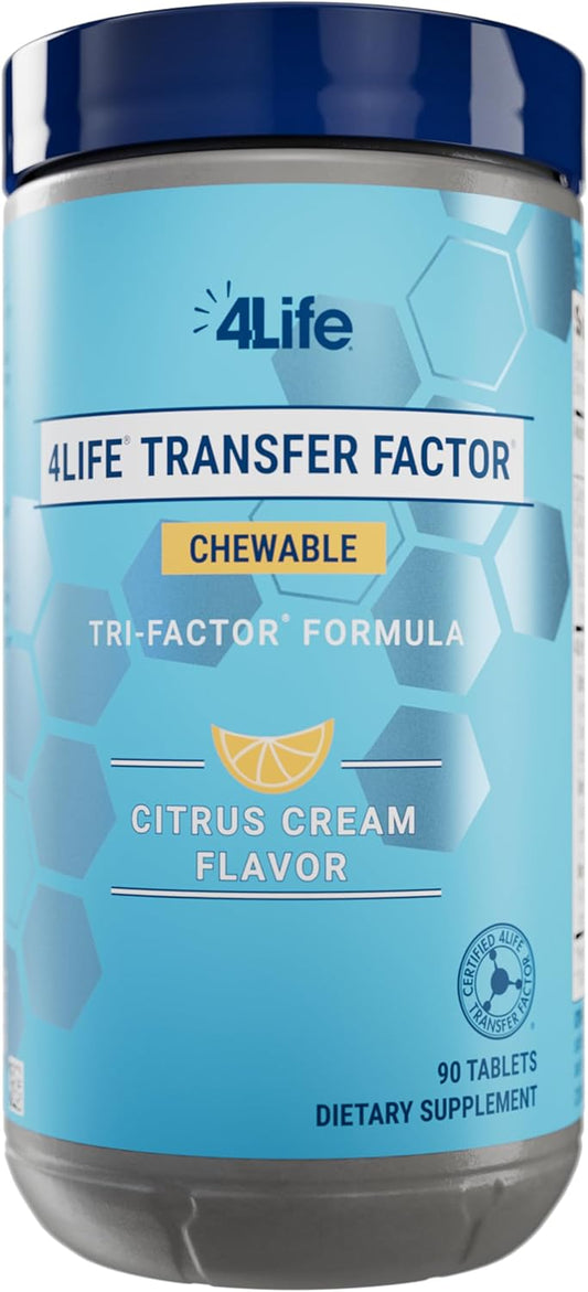 4Life Transfer Factor Tri-Factor Chewables with Colostrum and Egg Yolk Extracts - Citrus Cream Flavor - 90 Tablets
