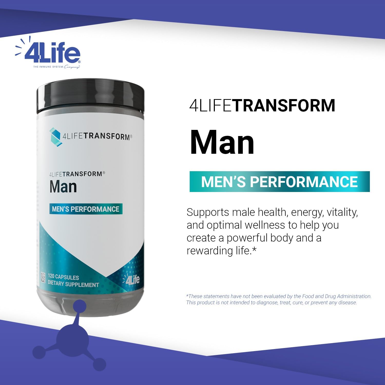 4Life Transform Man - Men's Sexual Performance & Vitality Supplement - Boosts Nitric Oxide, Energy, & Well-Being - L-Citrulline, Vitamin D3, & Korean Ginseng - 120 Capsules