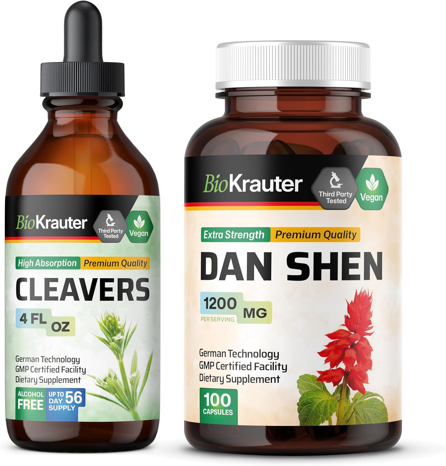 4oz Cleavers Tincture & 100 Capsules of Dan Shen by BIO KRAUTER