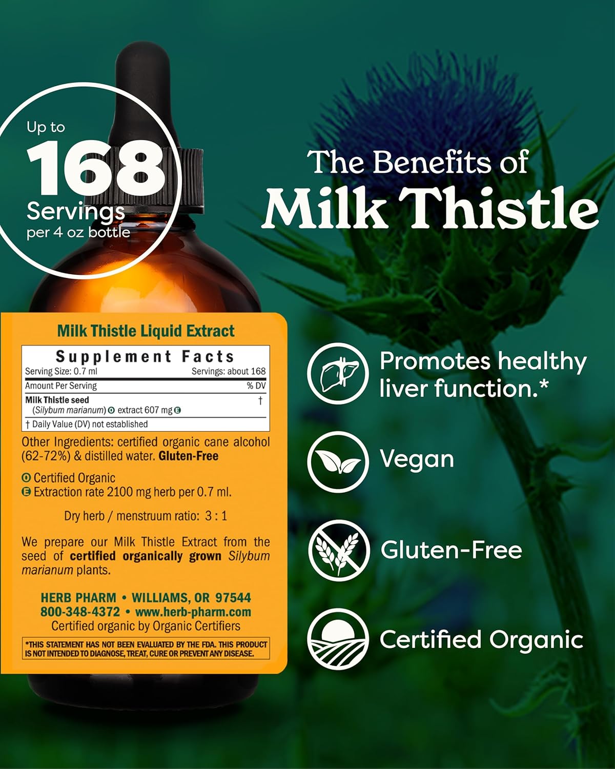 4oz Herb Pharm Milk Thistle Seed Extract for Liver Support - Organic Liquid Tincture (DMILK04)