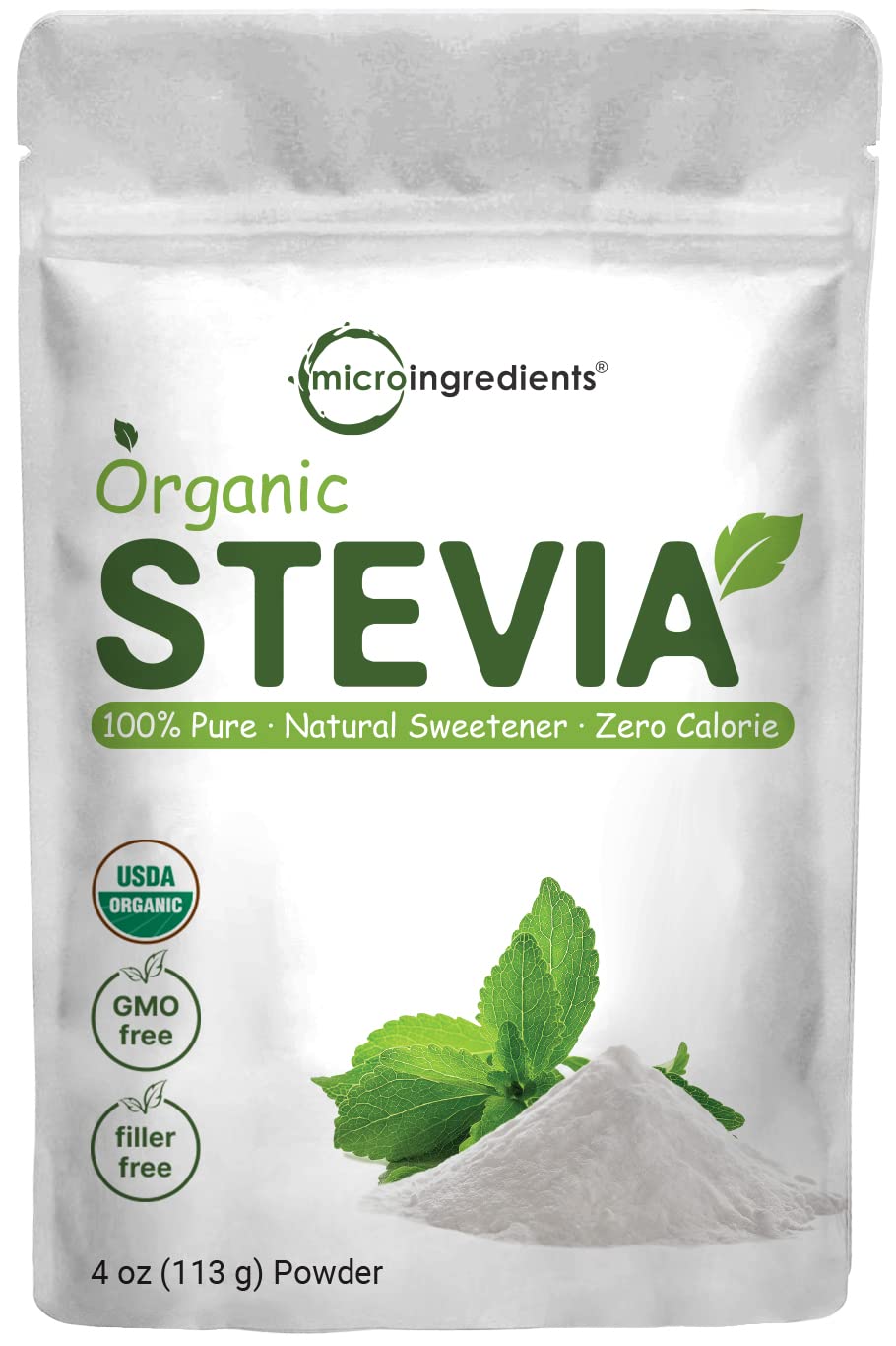 4oz Organic Stevia Powder - 706 Servings, Premium Grade Green Leaf Extract, Bitter-Free, 0 Calorie, Natural Sugar Substitute, Keto-Friendly
