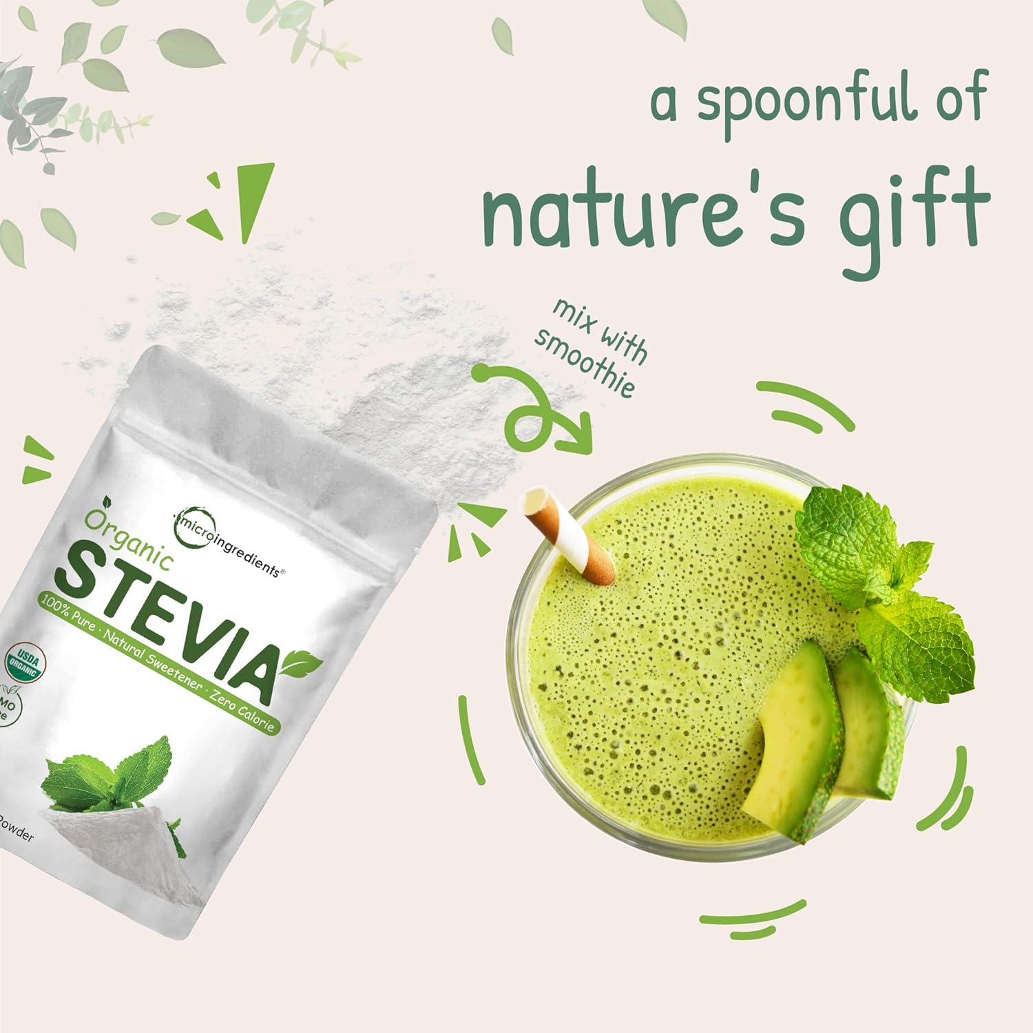 4oz Organic Stevia Powder - 706 Servings, Premium Grade Green Leaf Extract, Bitter-Free, 0 Calorie, Natural Sugar Substitute, Keto-Friendly