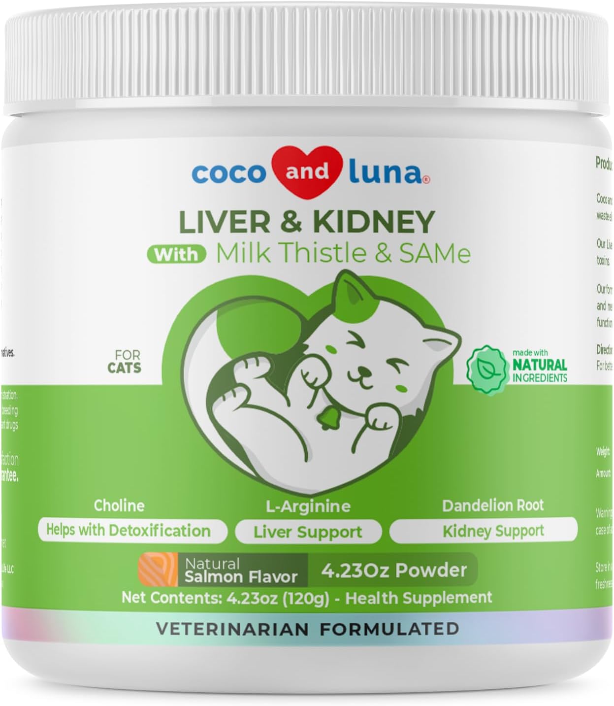 4oz Powder Coco and Luna Milk Thistle for Cats - Natural Liver Supplement with Same and L-Arginine - Promotes Liver Health and Kidney Support