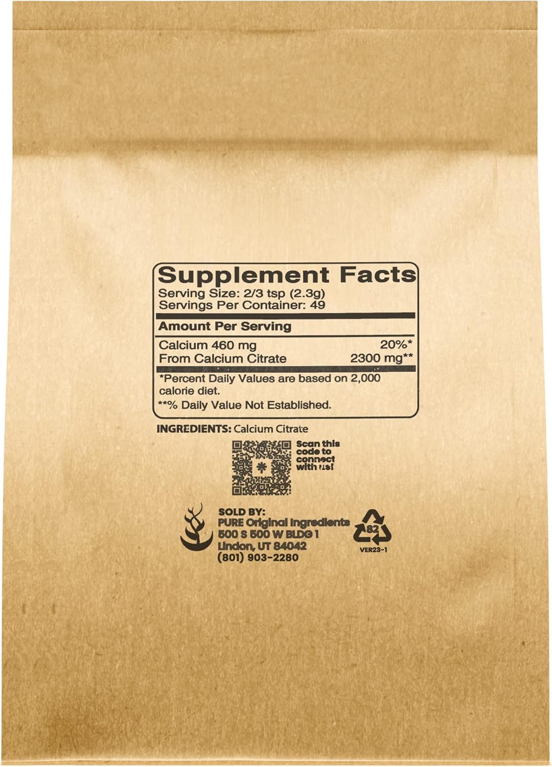 4oz Pure Calcium Citrate Supplement with Original Ingredients - No Additives or Fillers