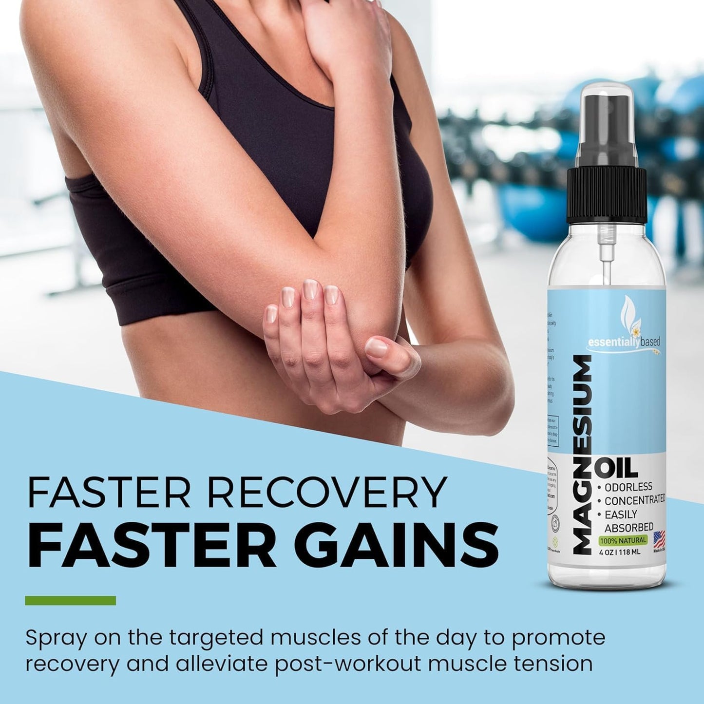 4oz Pure Magnesium Oil Spray for Sleep - Less Sting & Itch - 100% Natural & Organic - Made in USA