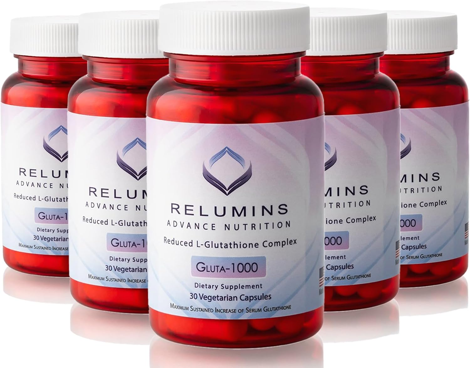 5 Bottles of Relumins L-Glutathione Supplement Complex - 1000mg Reduced Glutathione with Alpha Lipoic Acid & Rose Hips Capsules for Skin Brightening & Nourishment