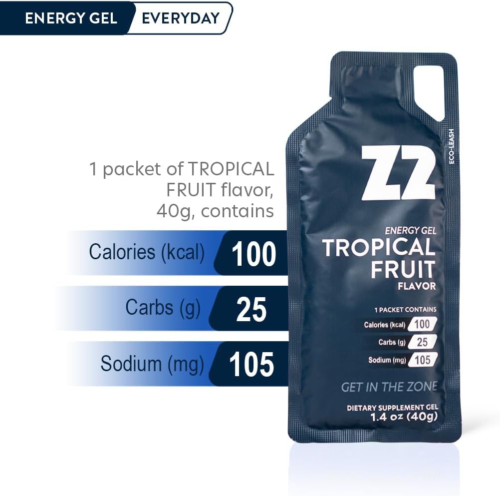 5-Count Pack of Z2 Tropical Fruit Energy Gel Performance for Endurance Boost in Running, Cycling, and Sports