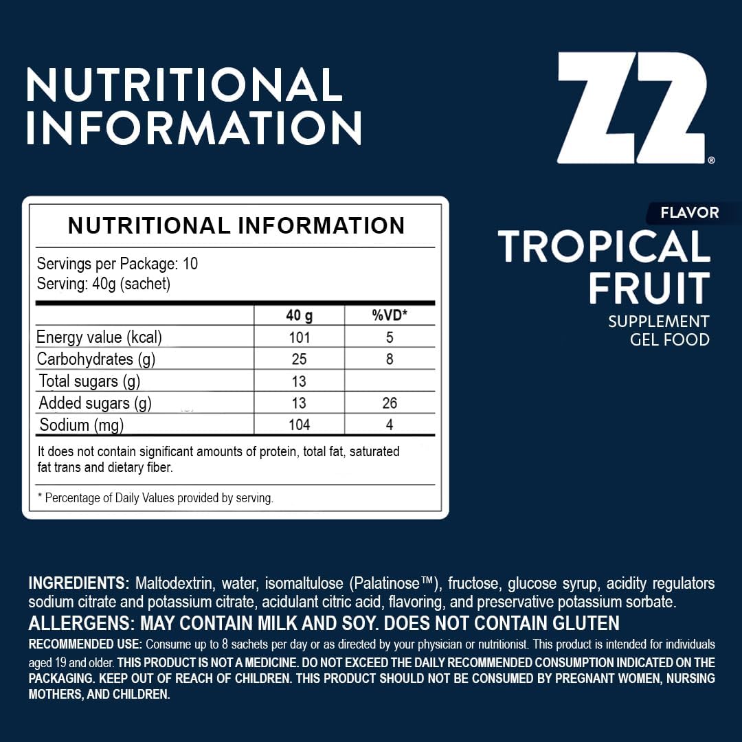 5-Count Pack of Z2 Tropical Fruit Energy Gel Performance for Endurance Boost in Running, Cycling, and Sports
