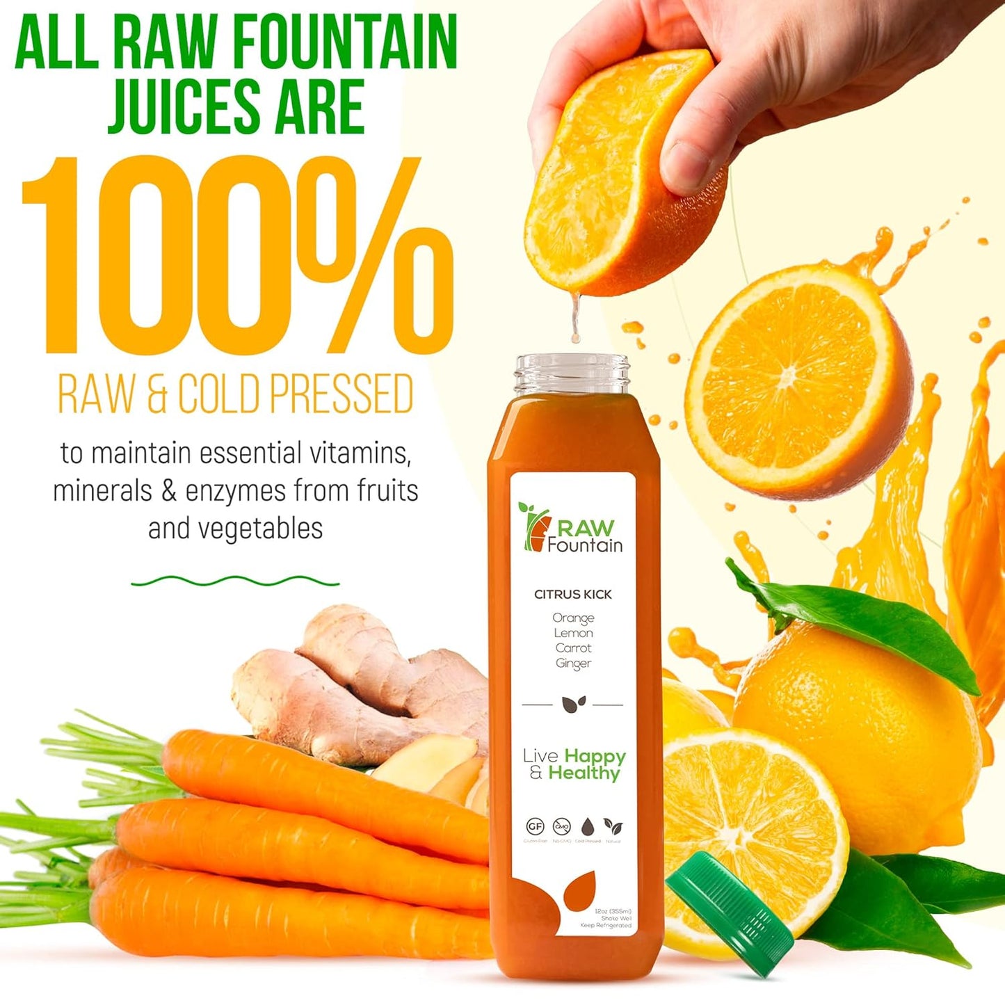 5 Day Tropical Juice Cleanse by Raw Fountain - All Natural Raw, Cold Pressed Fruit and Vegetable Juices - Detox Cleanse - 30 Bottles 12oz - Includes 5 Bonus Ginger Shots