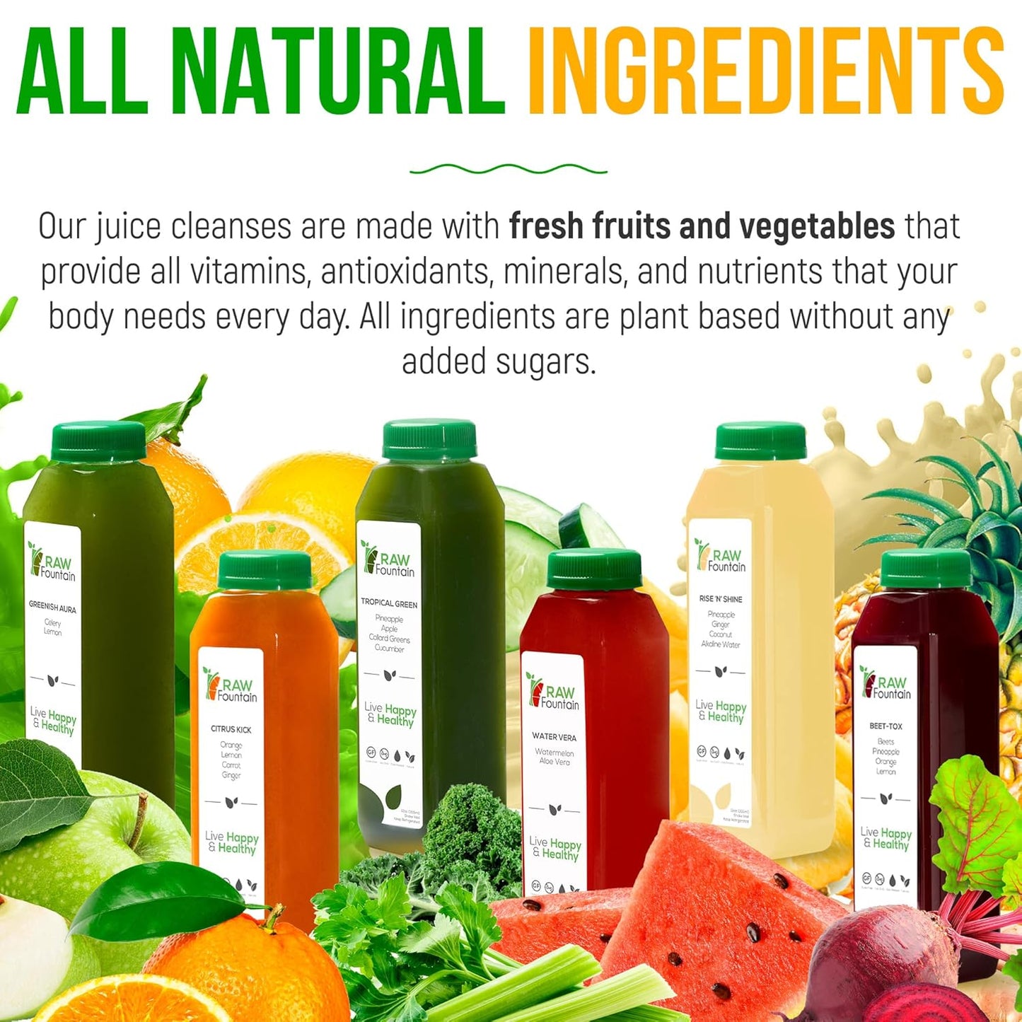 5 Day Tropical Juice Cleanse by Raw Fountain - All Natural Raw, Cold Pressed Fruit and Vegetable Juices - Detox Cleanse - 30 Bottles 12oz - Includes 5 Bonus Ginger Shots