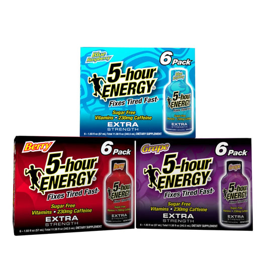 5-Hour Energy Extra Strength Shots Variety Pack - 18 Count, 1.93 fl oz - Blue Raspberry, Berry, Grape Flavors