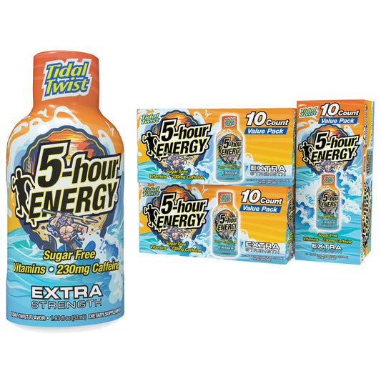 5-hour ENERGY Extra Strength Tidal Twist Energy Shots - 30 Count, 1.93 oz. each - Zero Calories, Sugar-Free, 230mg Caffeine, Amino Acids, B Vitamins - Pina-Colada Flavor