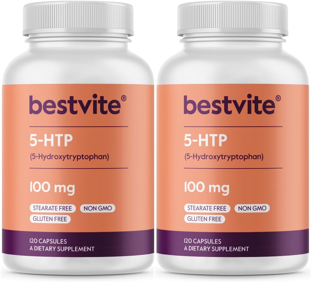 5-HTP 100mg Capsules (240 Count) - Double Pack, No Stearates, Flow Agents - Gluten Free, Non GMO - By BESTVITE