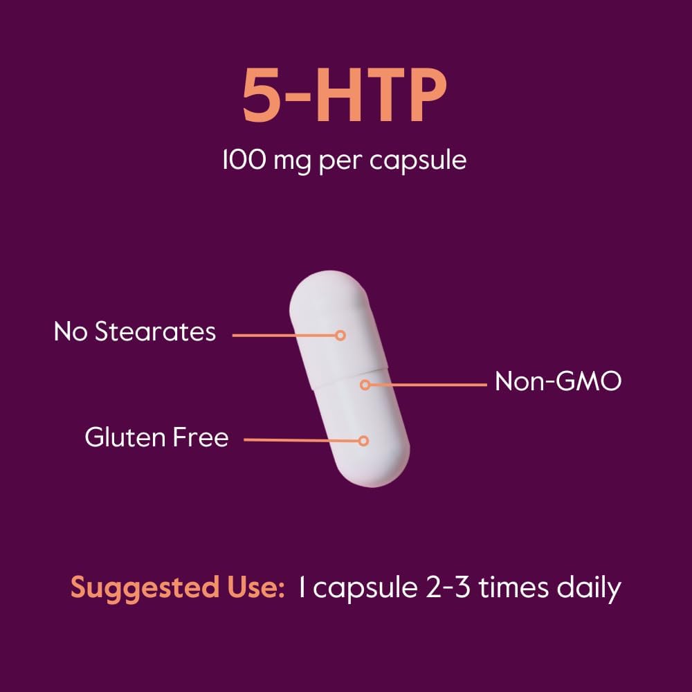 5-HTP 100mg Capsules (240 Count) - Double Pack, No Stearates, Flow Agents - Gluten Free, Non GMO - By BESTVITE