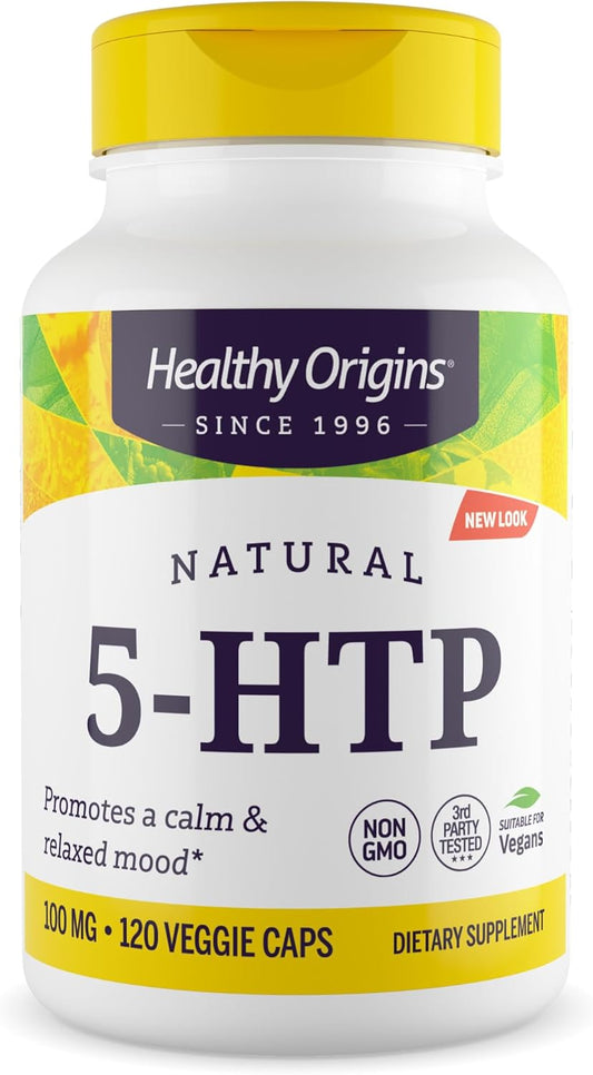 5-HTP 100mg Veggie Capsules - Non-GMO, Gluten-Free, Vegan - Healthy Origins - 120 Count