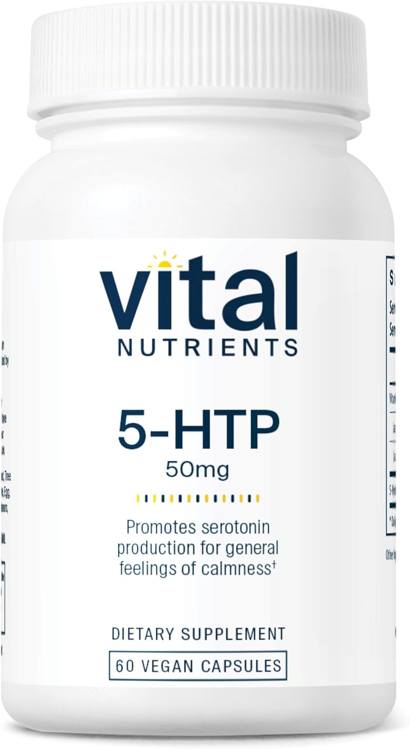 5-HTP 50mg Supplement for Serotonin Support, Sleep, and Stress Relief - Vegan with Vitamin B6 - Gluten, Dairy, Soy Free - Non-GMO - 60 Caps