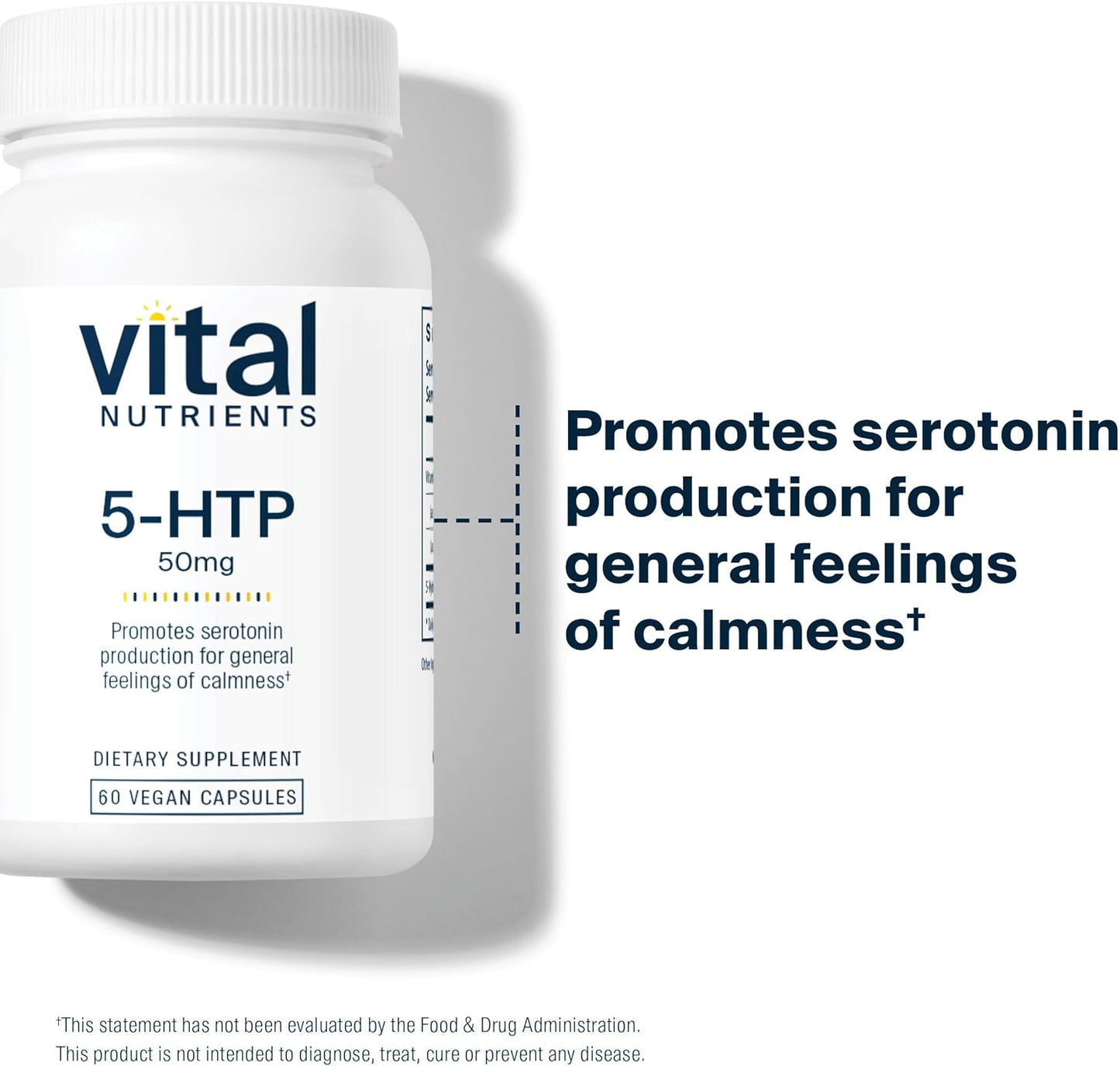 5-HTP 50mg Supplement for Serotonin Support, Sleep, and Stress Relief - Vegan with Vitamin B6 - Gluten, Dairy, Soy Free - Non-GMO - 60 Caps