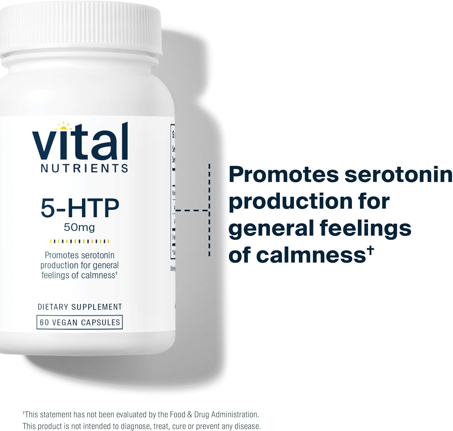 5-HTP 50mg Supplement for Serotonin Support, Sleep, and Stress Relief - Vegan with Vitamin B6 - Gluten, Dairy, Soy Free - Non-GMO - 60 Caps