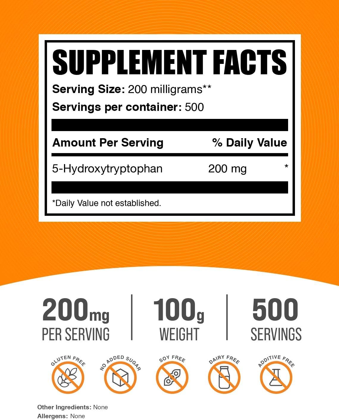 5-HTP Powder 200mg for Mood Support - Gluten Free Supplement - 100g (3.5 oz) Pack of 1 from BulkSupplements