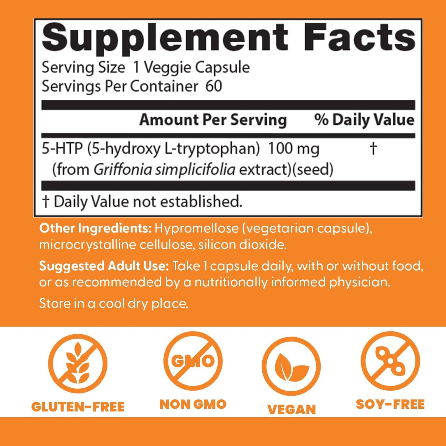 5-HTP Supplement for Mental & Emotional Well-Being - Non-GMO, Gluten Free, Soy Free, Vegan - 60 Capsules by Doctor's BEST