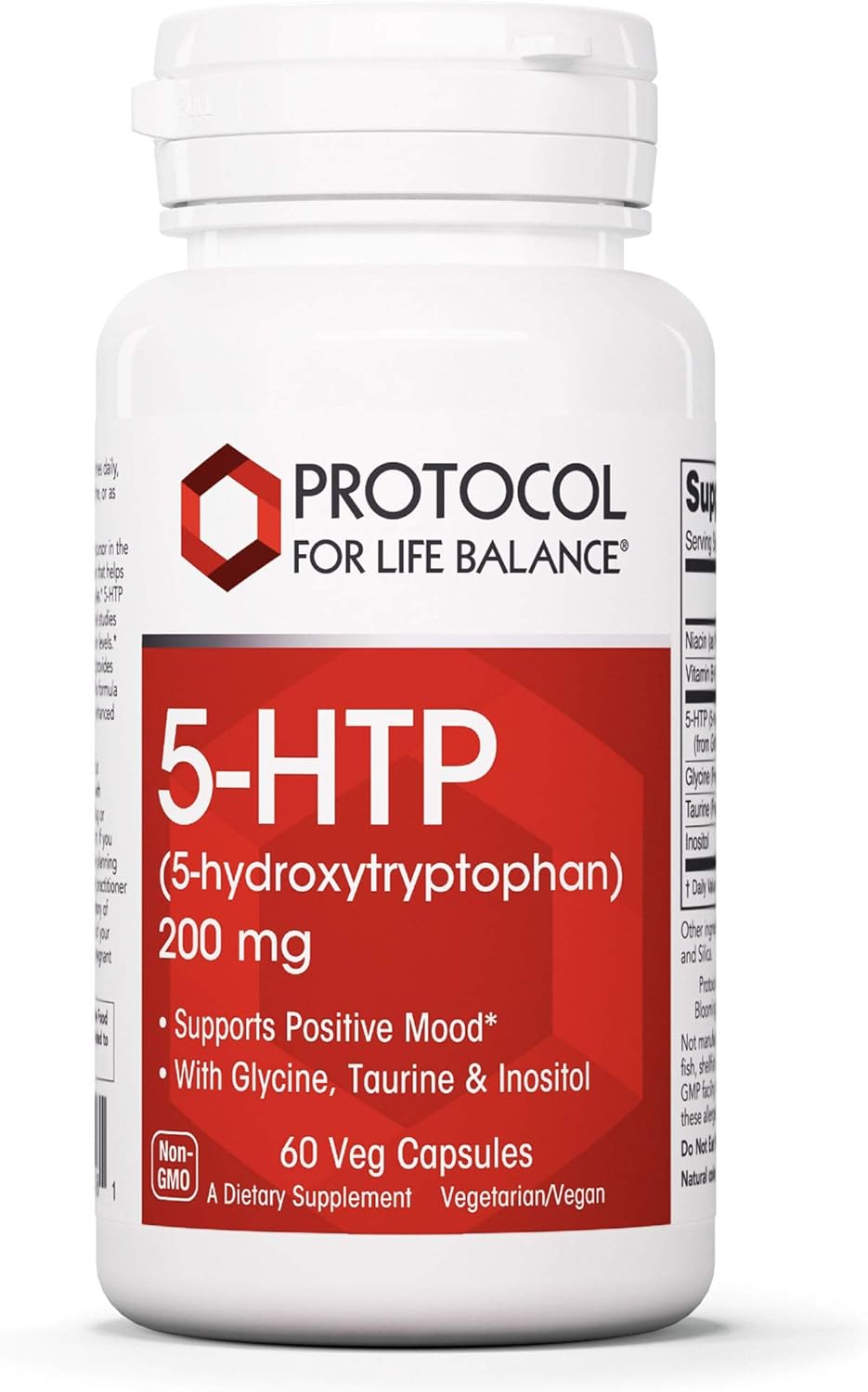 5-HTP Supplement with B Vitamins, Glycine, Taurine & Inositol - Serotonin & Relaxation Support - 60 Veg Caps - Gluten-Free, Dairy-Free, Kosher