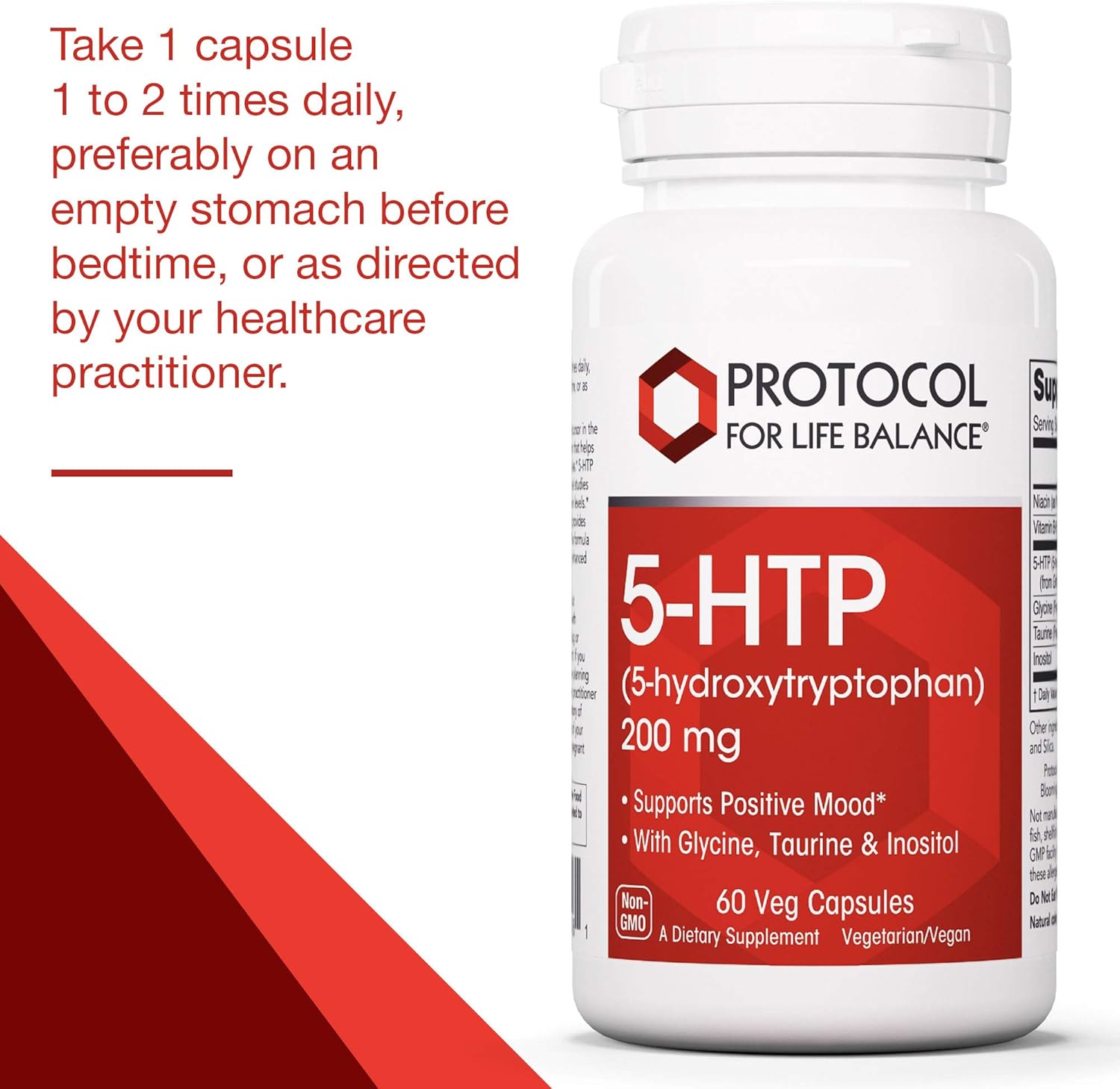 5-HTP Supplement with B Vitamins, Glycine, Taurine & Inositol - Serotonin & Relaxation Support - 60 Veg Caps - Gluten-Free, Dairy-Free, Kosher