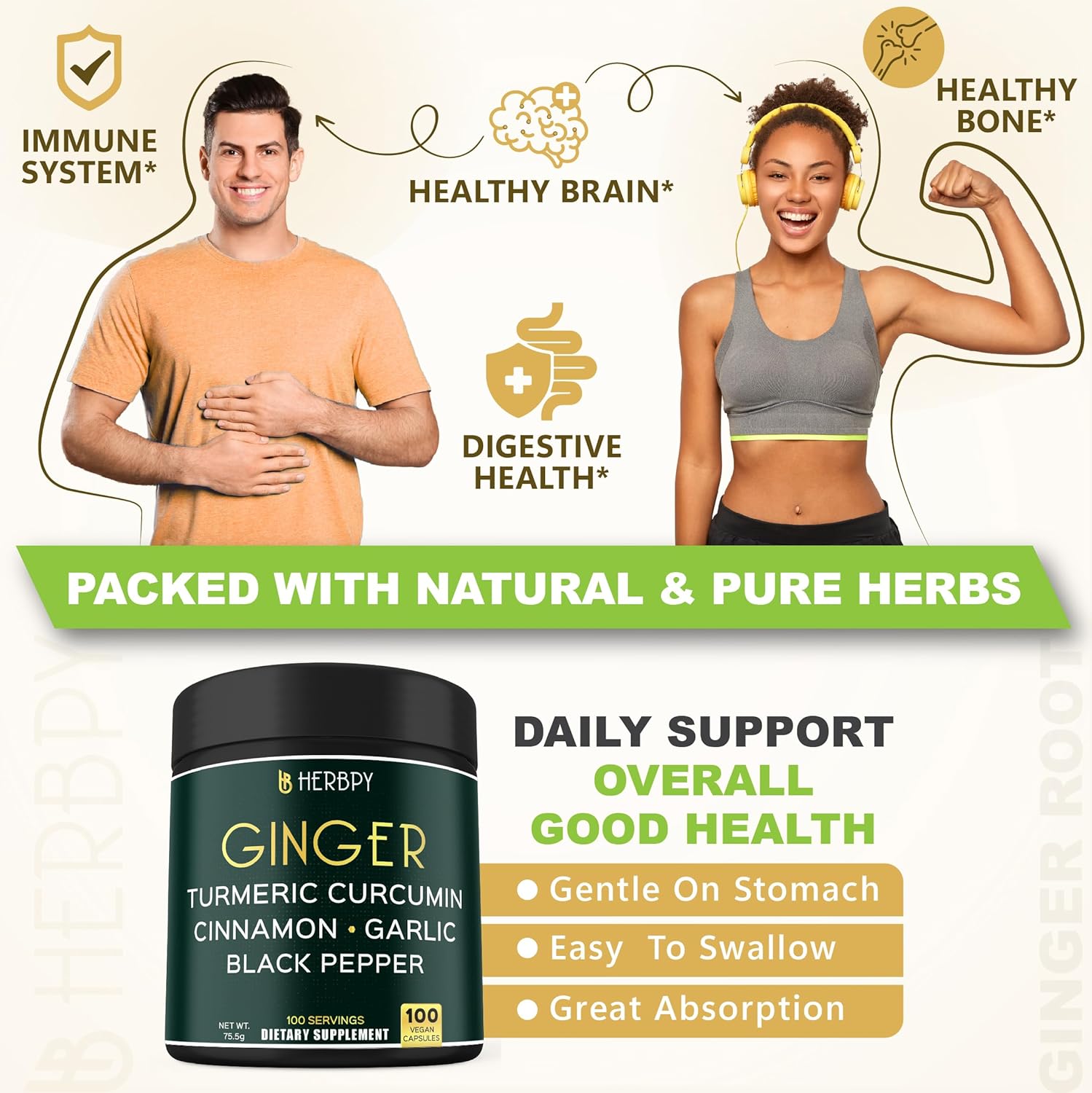 5-in-1 Herbpy Bundle with Ashwagandha, Shilajit, and Ginger Supplements for Heart, Digestion, and Immune Support