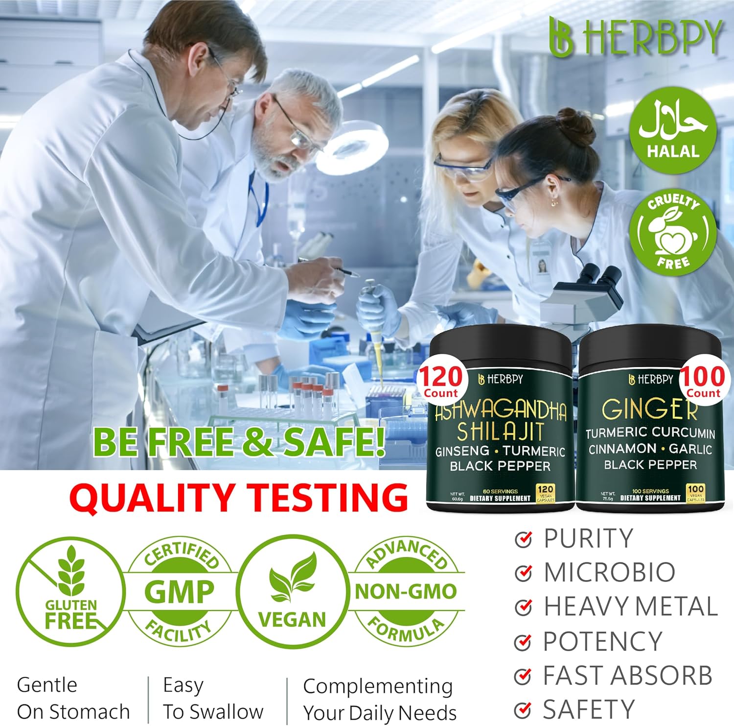 5-in-1 Herbpy Bundle with Ashwagandha, Shilajit, and Ginger Supplements for Heart, Digestion, and Immune Support