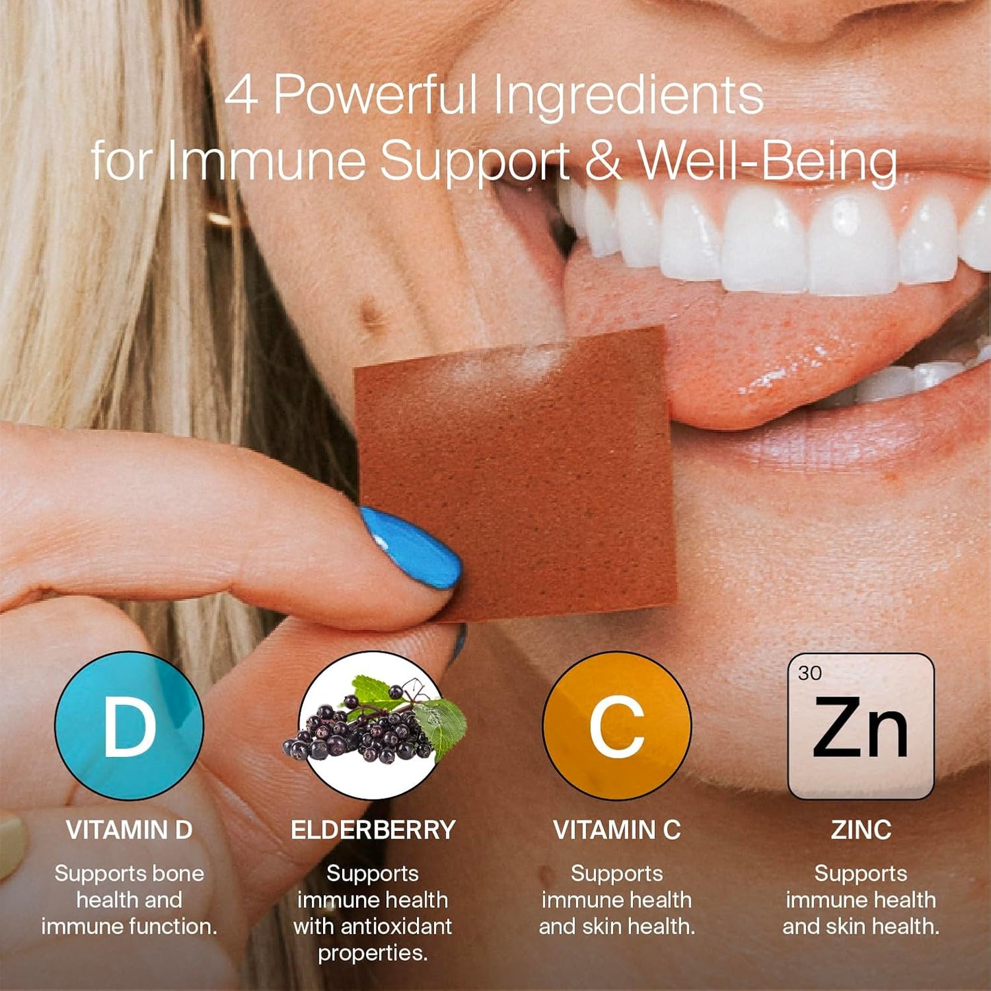 5-in-1 Immune Health Oral Supplement Strips with Vitamin C, D, Zinc, Elderberry - 30 ct